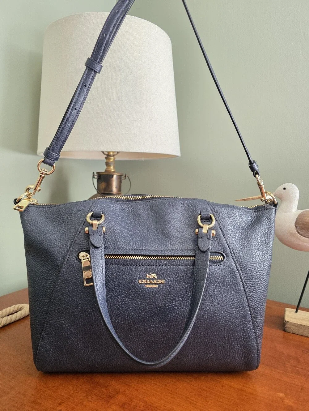 Coach 79997 Prairie Satchel Navy Blue Pebbled Leather Crossbody Bag